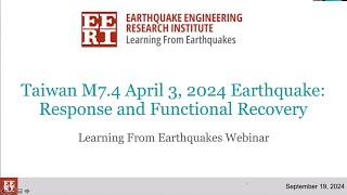 M7.4 Taiwan Earthquake of April 2024: Response and Functional Recovery