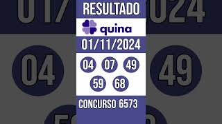 🔥 🍀 QUINA hoje - 01/11/2024 - ACUMULADA - 2,9 MILHÕES - Resultado concurso 6573