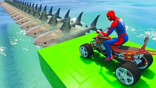 GTA 5 Crazy Ragdolls | Spiderman by Quad Bike On Rainbow Spiders Bridge (Spider Shark Jumps) GTA V