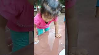 My Angel baby cleaning at the restaurant