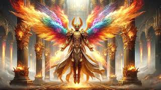 The Mythic Fire Winged Angel In Golden Armor