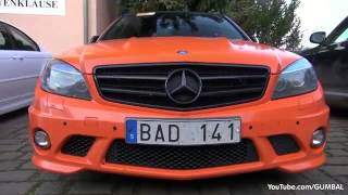 Orange Mercedes Benz C63 AMG   V8 Exhaust Notes!