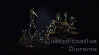 Dinosaur diorama. Quetzalcoatlus dinosaur hunting for beetles diorama