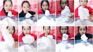 EATING SUPER SQUEAKY WHITE DRY FLAKY ICE ONLY BITES / POWDERED ICE EATING