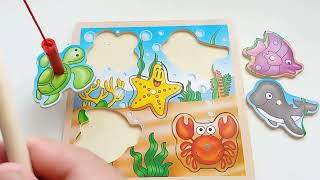 LET'S GO FISHING GAME and let's learn sea animals wooden toys/Yes or no game