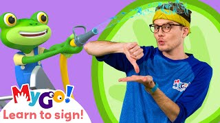 Learn Sign Language with Gecko's Garage! | Gecko is Stuck in Glue |  MyGo! | ASL for Kids