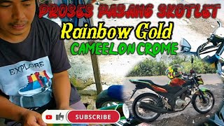 Pemasangan stiker Gold Rainbow Choreme Di Vixion new 2014