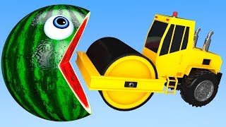 Learn Colors with PACMAN and Heavy Construction Trucks Farm Watermelon Street Vehicle for Kid