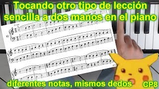 Tocando otro tipo de lección sencilla a dos manos. Método Mikrokosmos I. Clase de piano 8. DIVERTIDA