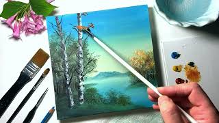 Full Tutorial w/ Update /Autumn Birch Lake/Easy Acrylic Painting Beginners #272