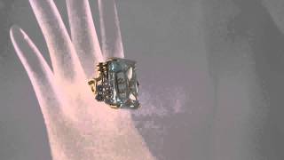 AMAZING Aquamarine Sapphire Diamond Cocktail Ring 14k Gold