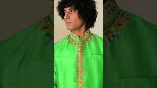 Parrot Green Kurta Pajama with Resham Embroidery