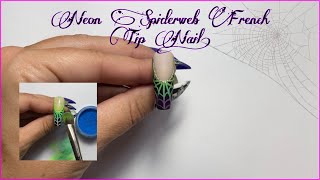 Neon Spiderweb French Tip Nails! Halloween Nail Design