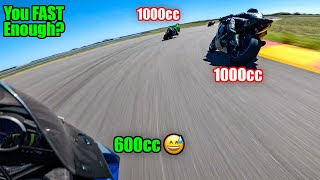 600cc Rider Tries To KEEP UP with 1000cc SUPERBIKES 😅 | ZX10r, M1000rr, GSX-R600 | 600 vs 1000