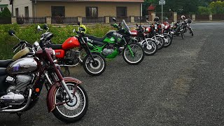 sraz motocyklových veteránů 13.8.2022. MZ 251 ETZ, Jawa, ČZ, Simson, Volha, VB, atd.