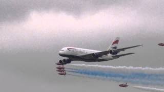 British Airways Airbus A380 and Red Arrows at RIAT 2013