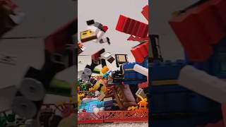 Lego house EXPLODING #lego #train #crash #explosion #slowmotion #house