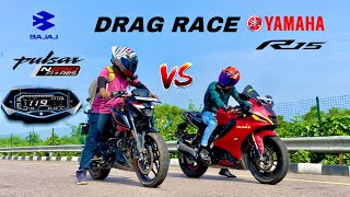 bajaj pulsar n250 vs Yamaha R15 v4 | drag race  | shocking results 😱