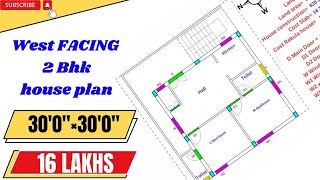 30*30 West facing house planwith 2 bedrooms | 30*30 building design | #indianstyle@TeluguHousePlans