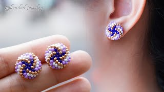 DIY seed beads stud earrings. How to make beaded earrings. Jewelry making