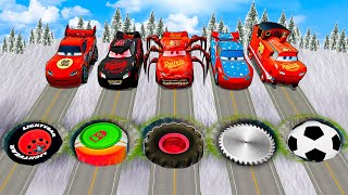 Mega Pits with McQueen and Pixar Cars vs Big & Small Lightning McQueen! BeamNG Drive Battle!