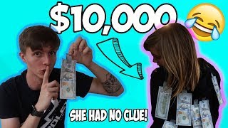 I covered my little sister in $100 bills *SHE HAD NO CLUE*