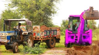 JCB 3dx Backhoe Loading Mud in Mahindra 475 Di tractor JCB miti khudai JCB Paipline work #jcb3dx