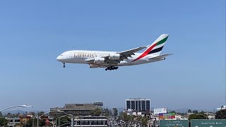 Emirates A380 landing at Los Angeles International Airport