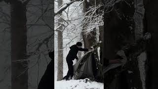 WINTER CAMPING in SNOWSTORM HOT SHELTER in CRAZY COLD #shorts  #wintercamping #solowintercamping