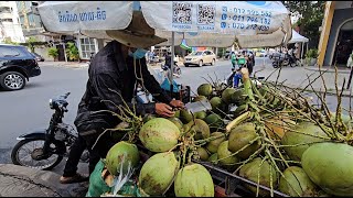 REALLY FANTASTIC! Must Try Coconut Juice in Cambodia | Amazing boy coconuts cutting skills.