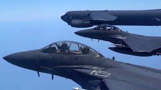 SHOW OF FORCE: B-52's Fly Formation With F-15E Strike Eagles, F/A-18 Hornet's Over The Persian Gulf