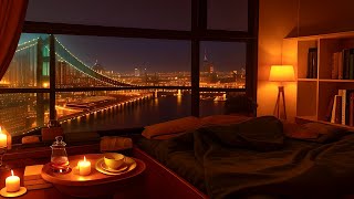 Night Summer Jazz in 4K Cozy Apartment Of New York - Smooth Piano Jazz Music to Relax or Sleep