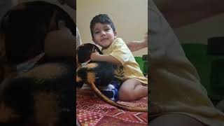 cute baby playing with dog | baby playing with dog toy | pretend play