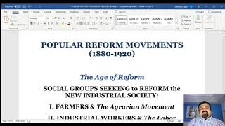 Popular Reform Movements 1880 1920 Session # 1