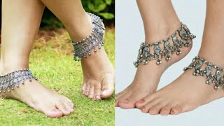 Ethnic Payal White Metal Silver Anklet Design Ideas / Indian Oxidised Designer Silver Anklet Designs