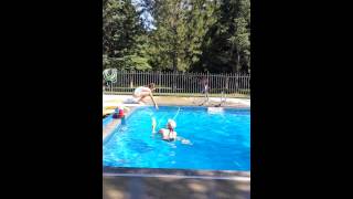 Clara on the diving board - swim lessons June 2015