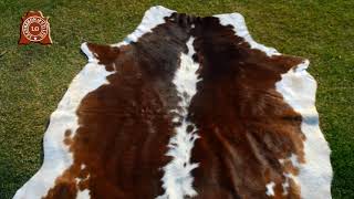 Brown White Cowhide Rug Extremely Silky Soft and Odorless Natural Hair on Leather ( 5 X 4 ft)