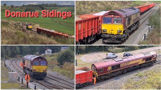 Class 66 runs round quarry train at Donarue Sidings, Buxton