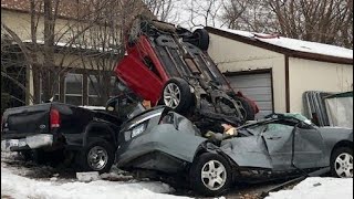 Highway Black ice pile up car crash | ice village | snow causes multi