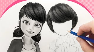 Drawing Miraculous🐞Marinette & Kagami together from disney pencil sketch