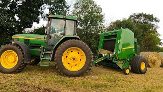 Brand New Round Baler Baling Hay! John Deere 450M Round Baler Demo! (2024 Hay Season)