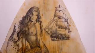 Scrimshaw Steps Quasi Demo by Adams - Mermaid Scene on Shark Tooth