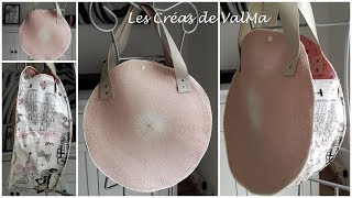 Sac rond réalisé avec 2 sets de table & anses en cuir - Round bag  -Tuto couture ValMa Créas