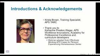 APS TARC Webinar: Strategies for APS Cases Involving Homelessness/Housing Insecurity