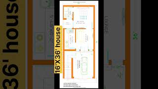 16' X 36' House Plan | 16*36 Home Plan | 16X36 Map with 1bhk Parking Stand #shorts