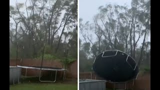 Woman Predicts Trampoline Will Get Blown Away By Hurricane Winds