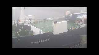 Ferry arriving in fog at Lerwick, 7 30 am Wed 3 Aug 2011