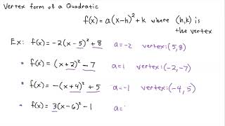 College Algebra - Vertex Form of a Quadratic