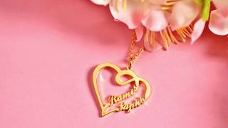 YAFEINI personalized double heart name necklace with 18K gold plated.