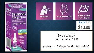 Telnasal spray,  2 sprays nostril, 1D, sneezing, runny nose, blocked, itchy, mometasone, steroid